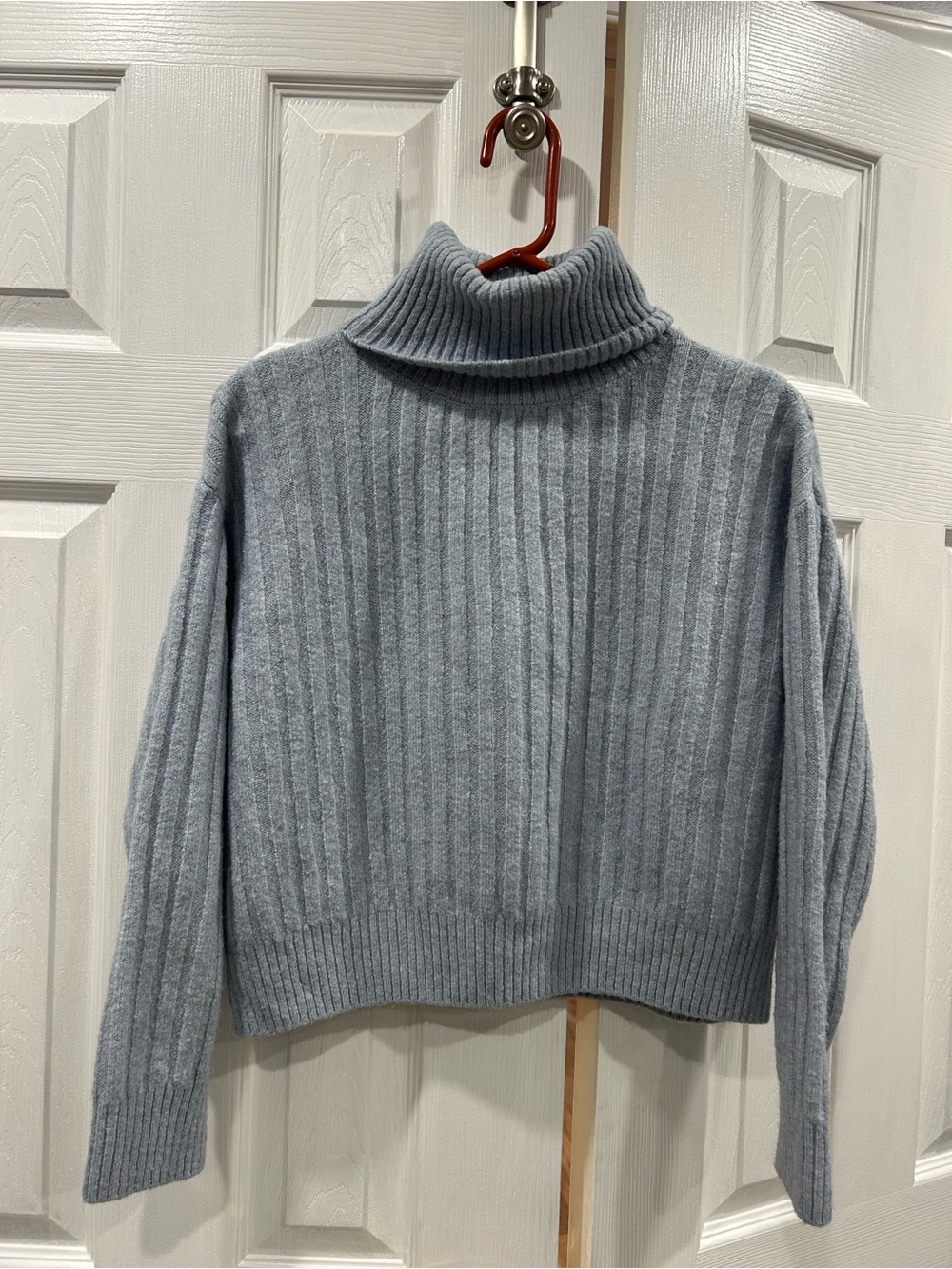 Mango Ribbed Light Blue Turtleneck Sweater